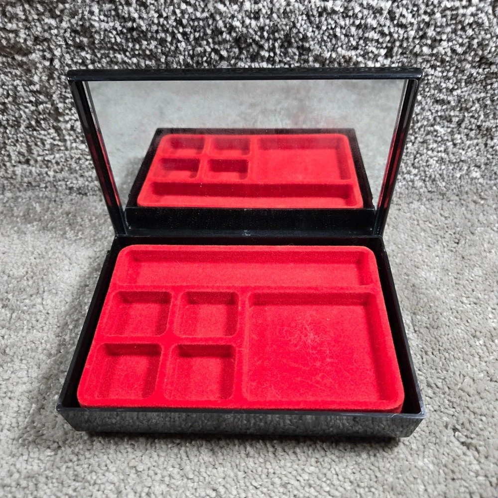 Jewelry Box Black Floral Peony Mirror Red Lining Organizer Vanity